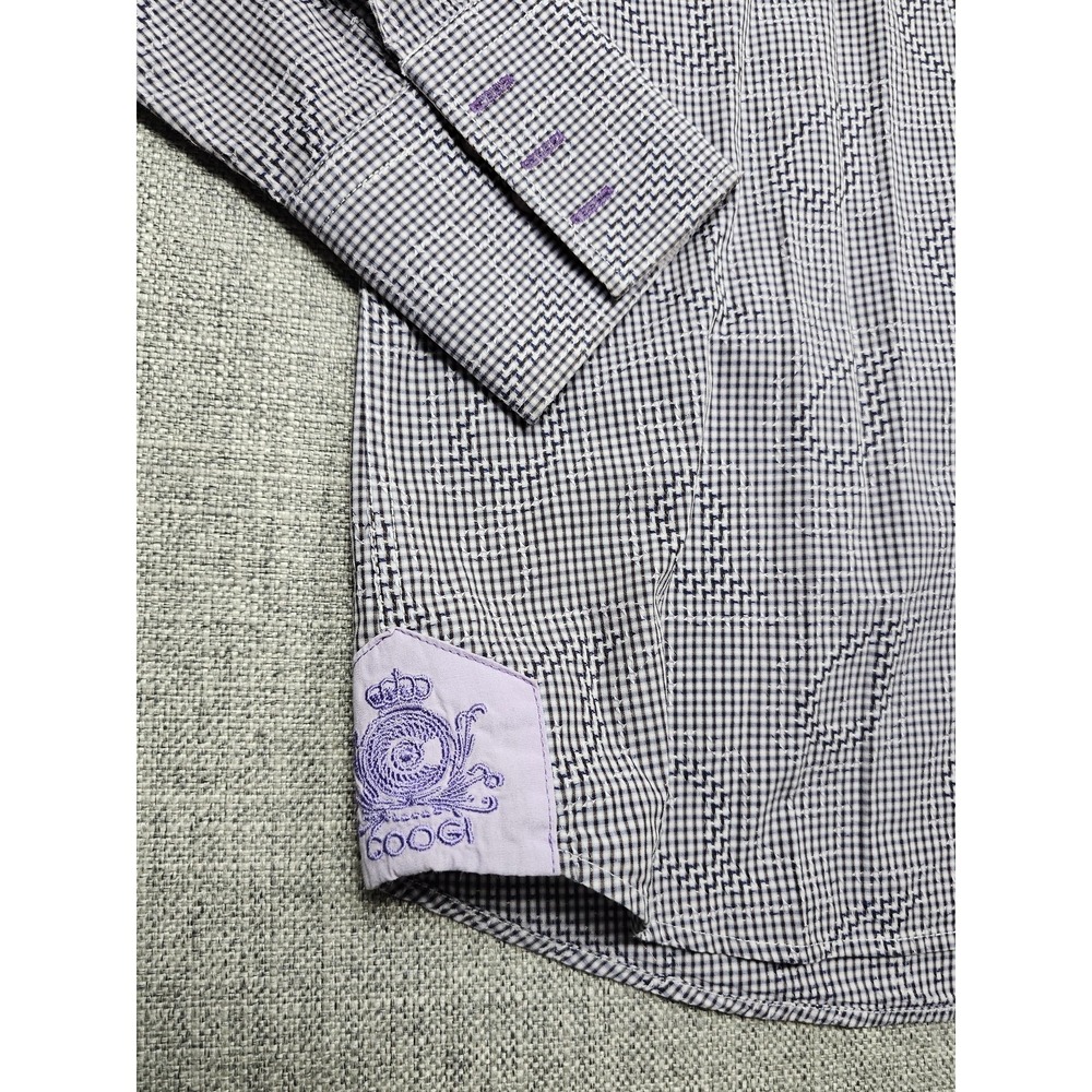 Coogi Luxe Dress Shirt Mens 15 Black White Gingham Modern Fit Embroidered Crest - Picture 4 of 9